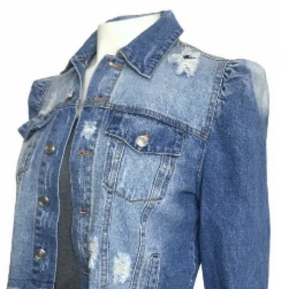 ZARA puffed Ripped Denim Jean Jacket - Picture 8 of 12
